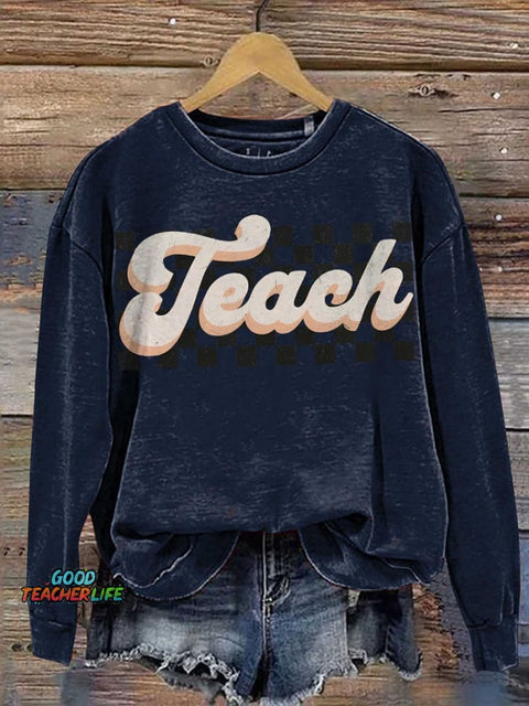 Teacher Checkered Back to School Casual  Sweatshirt