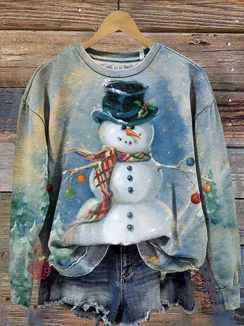 Women's Snowman Magic Art Print Casual Sweatshirt