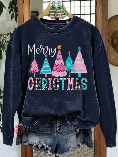 Colorful Christmas Tree Print Casual Sweatshirt