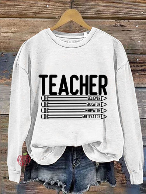 Retro Teacher Casual Print Sweatshirt