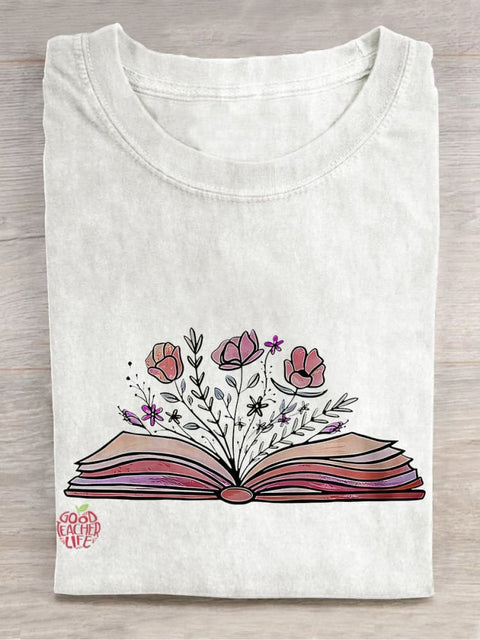 Laura Book Lovers Reading Books Casual Print T-shirt