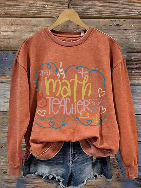 Math Teacher Casual Print Sweatshirt