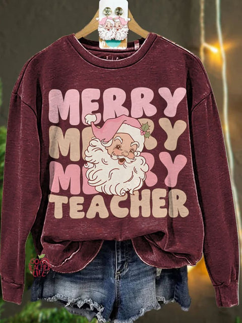 Christmas Pink Christmas Teacher Teams Holiday Casual  Sweatshirt