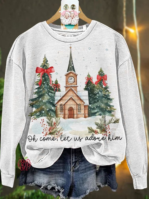 Christmas Oh Come Let Us Adore Him Jesus  Casual  Sweatshirt