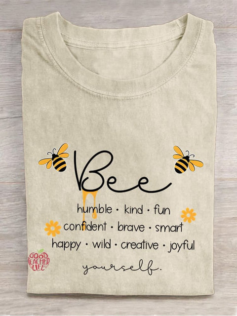 Bee Humble Kind Fun Teacher Casual Print T-shirt