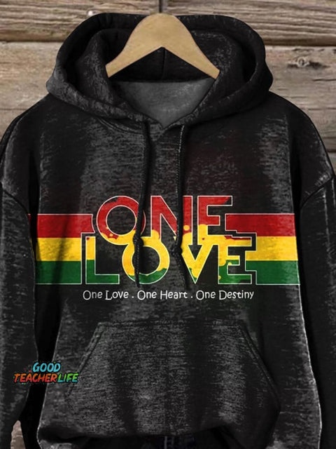 Hippie Style Reggae One Love Graphic Printed Casual Hoodie Sweatshirt