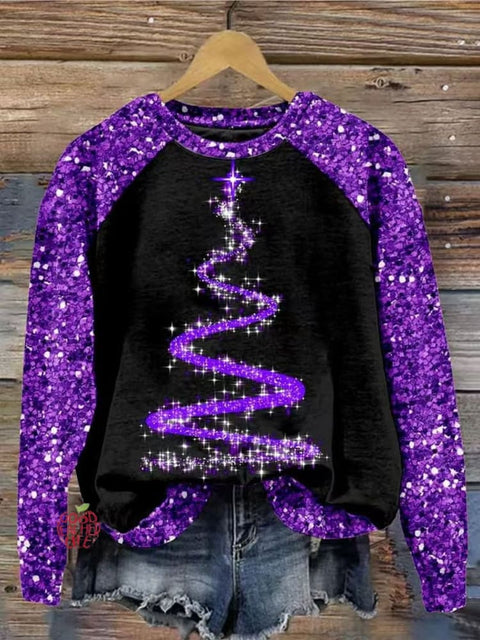 Glitter Christmas  Print  Casual  Sweatshirt