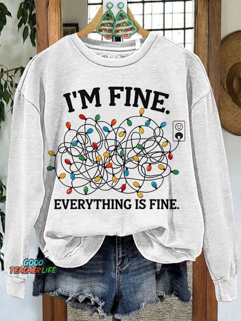 Merry Christmas I'm Fine Christmas Lights Casual Print Sweatshirt