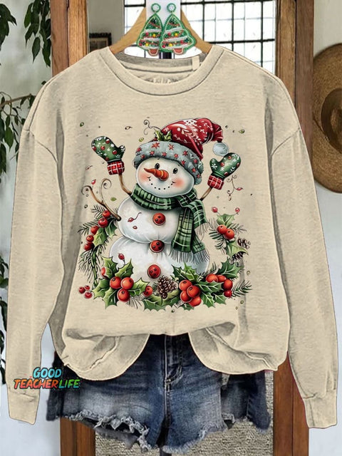 Christmas Snowman Casual Print Sweatshirt