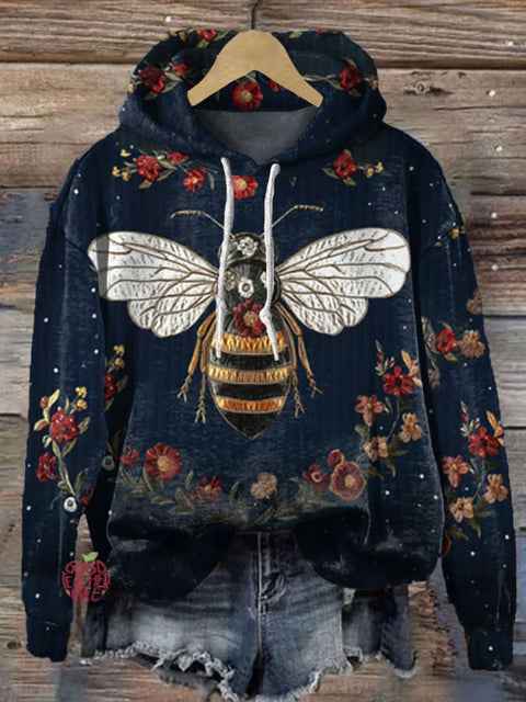 Christmas Bee Flowers Print Casual Hoodie Sweatshirt