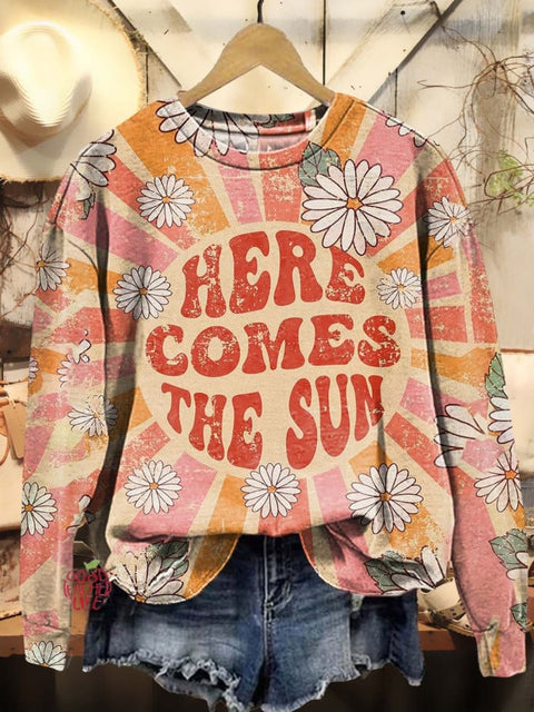 Hippie Daisy Rainbow Art Print Casual Sweatshirt