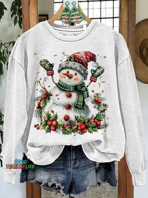 Christmas Snowman Casual Print Sweatshirt