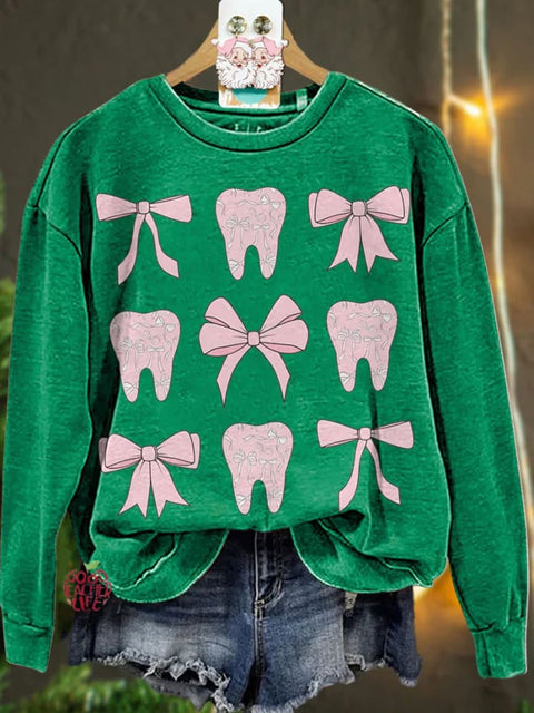 Christmas Coquette Pink Teeth Dental Casual  Sweatshirt