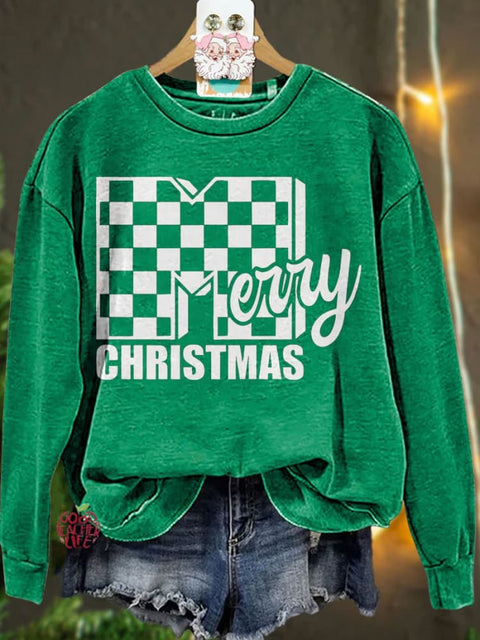 Merry Christmas Checker Casual Sweatshirt