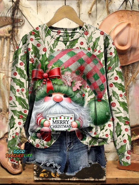 Lovely Christmas Gnome Art Print Casual Sweatshirt