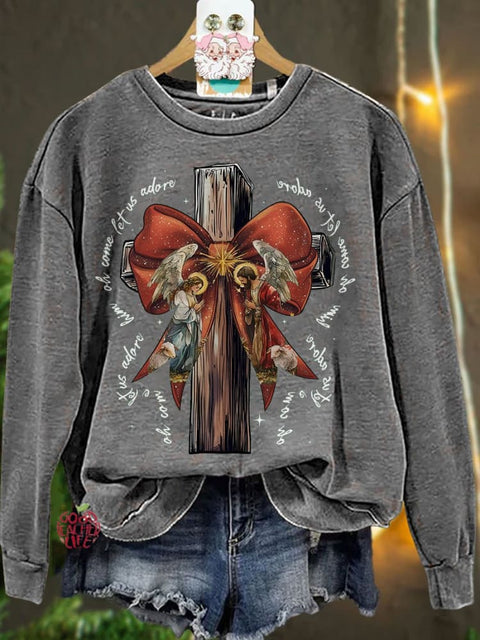 Jesus Christmas Bow Glitter Casual Sweatshirt