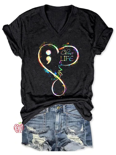 Choose Life Semicolon Suicide Awareness Art Casual T-shirt