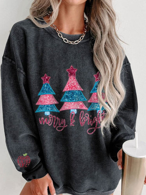 Women's Merry Christmas Merry & Bright Casual Print Sweatshirt