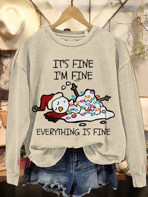 It's Fine I'm Fine Melting Snowman Teacher Christmas Casual Print Sweatshirt