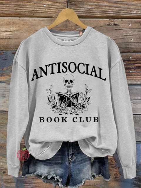 Book Club Halloween Death Reading Book Teacher Print Casual Long Sleeve Sweatshirt