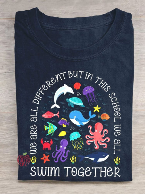 We Are Different But In This School We All Swim Together Teacher T-shirt