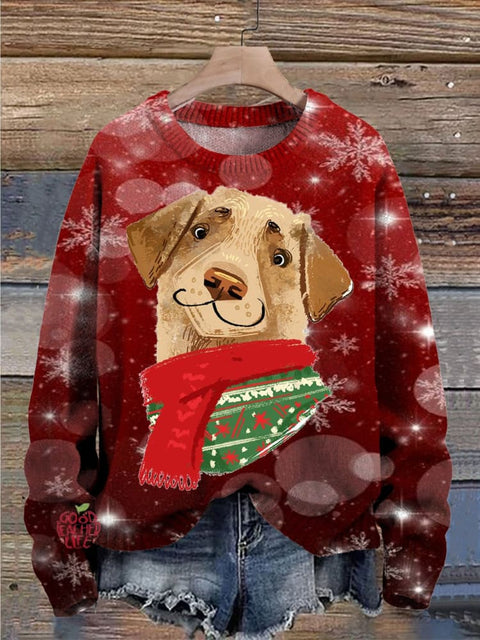 Christmas Dog Snow Gradient Funny Cute Print Knit Pullover Sweater