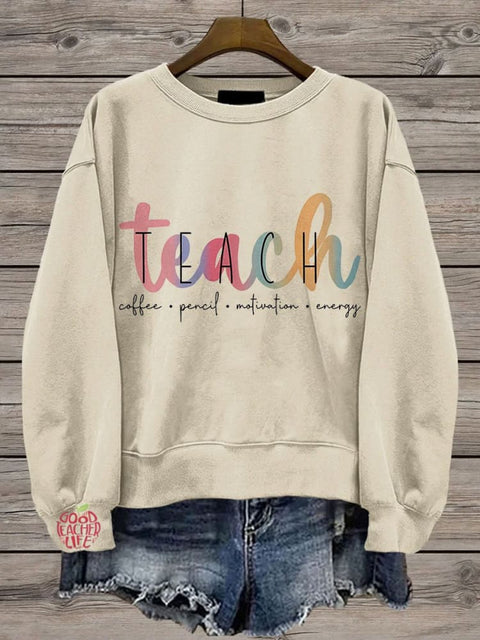 Teacher Life Casual Print Sweatshirt