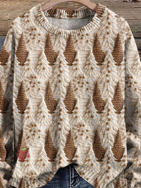 Pine Trees Fir Trees Spruce Trees Boho Christmas Print Knit Pullover Sweater