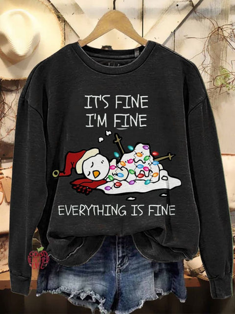 It's Fine I'm Fine Melting Snowman Teacher Christmas Casual Print Sweatshirt