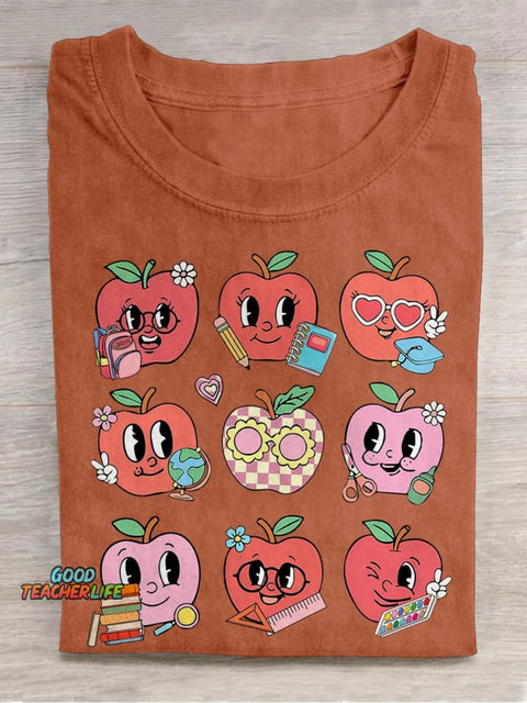 Teacher Squad Teach With Love Apple Casual Print T-shirt