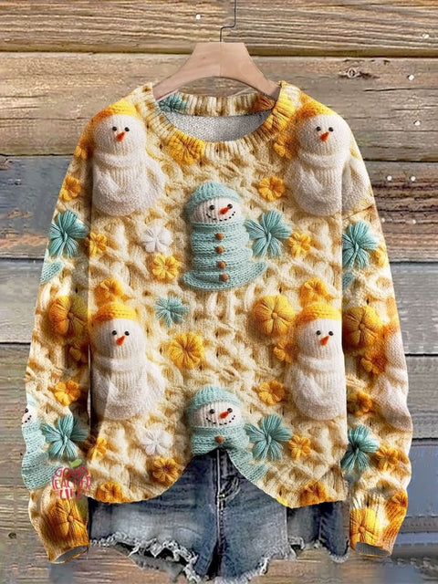 Christmas Snowman Art Print Knit Pullover Sweater