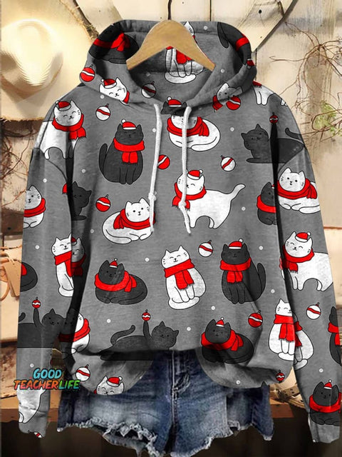 Christmas Santa hat A gift for cat lovers Hooded Casual  Sweatshirt