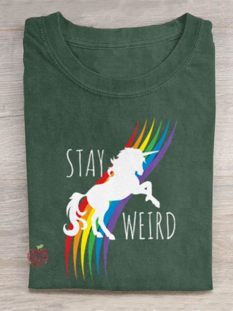 Rainbow Horse Stay Weird Art Print Design T-shirt