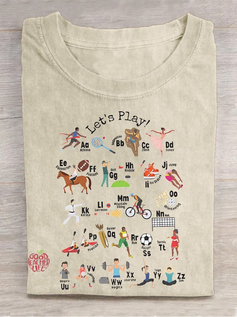 Let's Play Pe Teacher Casual Print T-shirt