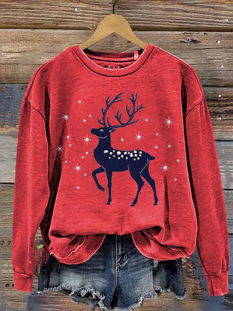 Christmas Reindeer Snowflake Print Casual Sweatshirt