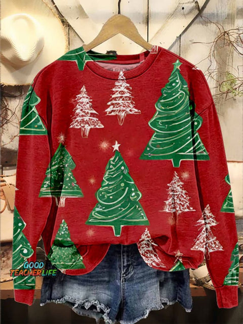 Christmas Tree Holiday Casual Print Sweatshirt