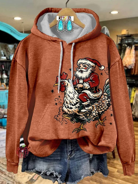 Chicken Christmas Print Casual Hoodie Sweatshirt