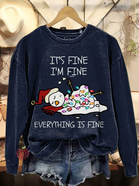 It's Fine I'm Fine Melting Snowman Teacher Christmas Casual Print Sweatshirt