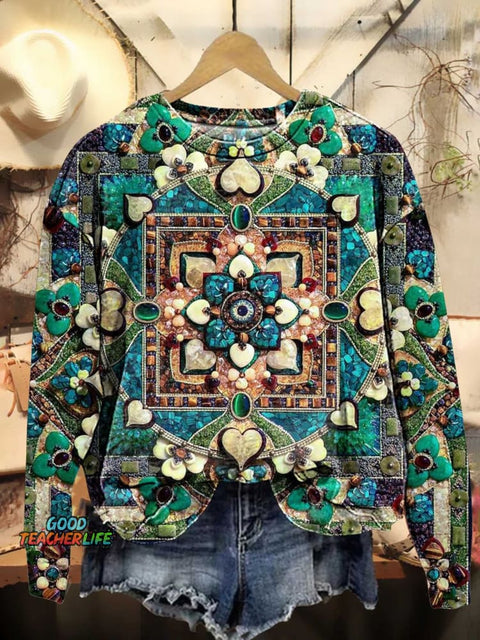 Retro Ethnic Pattern Casual Sweatshirt