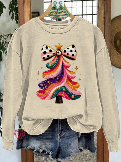 Colorful Shiny Christmas Tree Print Casual Sweatshirt