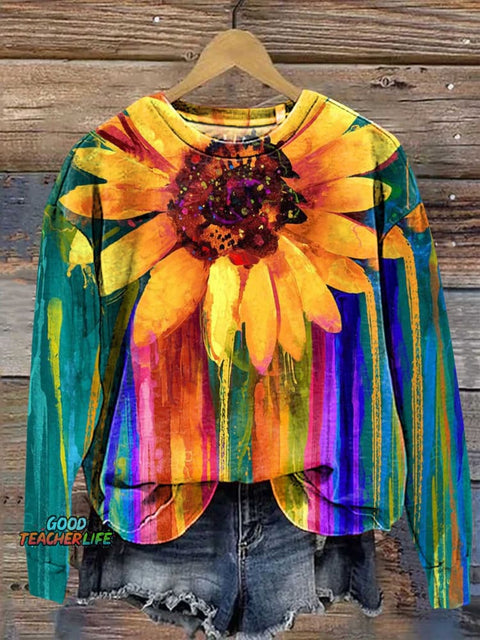 Retro Hippie Sunflower Peace Sign Love and Peace Casual Sweatshirt
