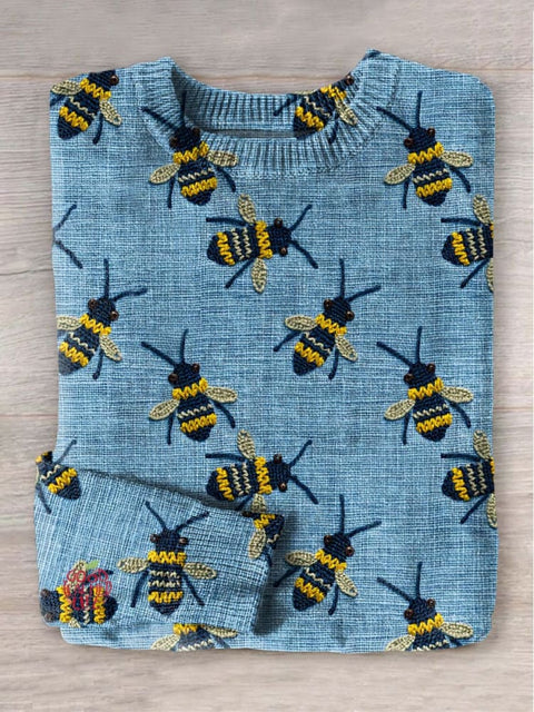 Bee Art Print Knit Pullover Sweater