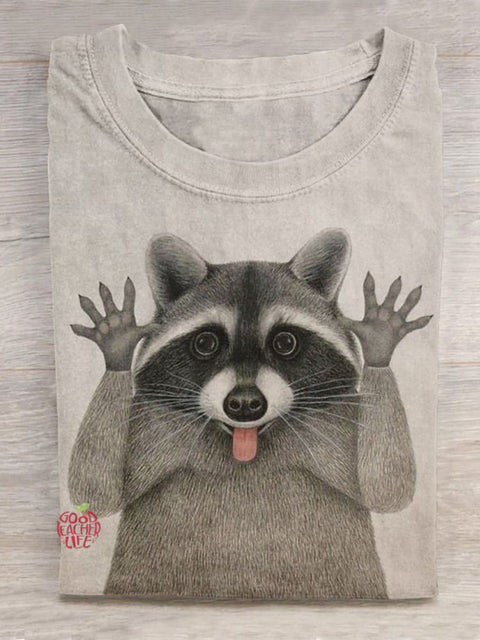 Peek-A-Boo With Little Raccoon Art Printed T-shirt