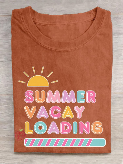 Summer Vacay Loading Casual Print T-shirt