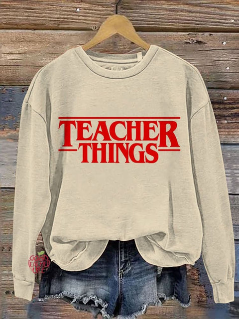 Teacher Things Casual Print Sweatshirt