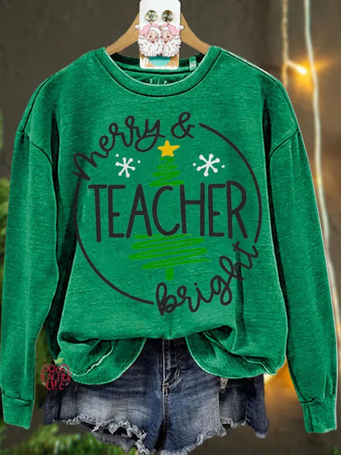 Christmas Merry & Bright Teacher Casual  Sweatshirt