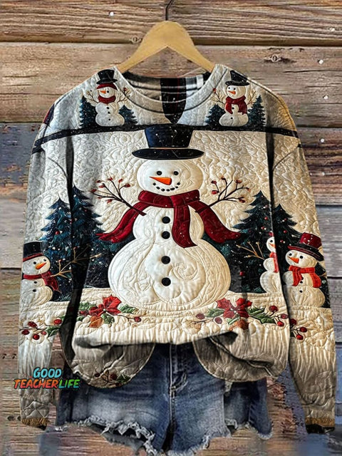Christmas Snowman Print Casual  Sweatshirt