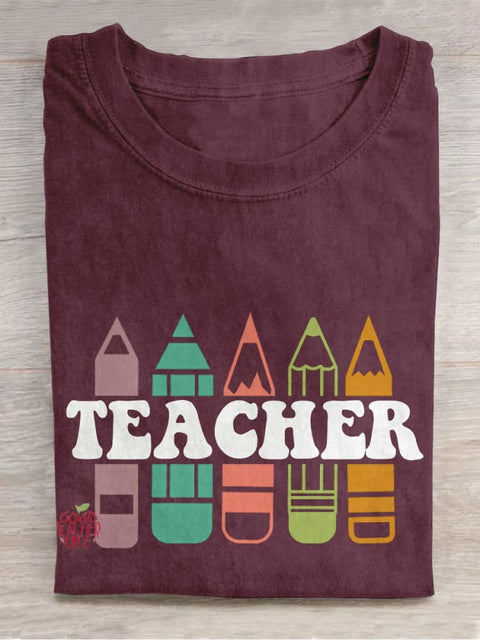 Teacher Casual Print T-shirt