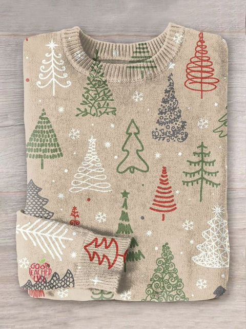 Christmas Tree Art  Print Knit Pullover Sweater