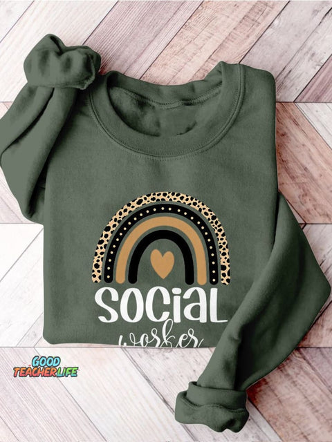 Social Worker Gift For Social Worker Rainbow Social Work Print Casual Sweatshirt